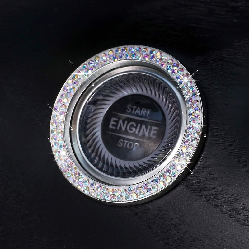 ToBeQueen Car Crystal Ring Sticker Multicolor Bling Ring Interior Emblem,2 Pcs Crystal Car Decal Start Engine Ignition Button for Women Girl Rhinestone Bling Car Accessories Colorful - Image 5